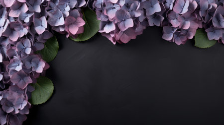 hyacinth flowers hanging against a dark background with a black frame, showcasing minimalist pink and gray tones. the vibrant stage backdrops of dark navy and dark aquamarine create a luxurious texture, making these flowers stand out against the decorative backgrounds. ai generatedの素材