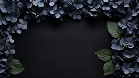 a black floral decorative paper square frame, perfect for adding text or leaving blank space. this frame is designed in the style of dark and moody still lifes, featuring dark indigo and dark gray hues. the uhd image by carl kleiner showcases a luminescent color scheme, with moody color schemes of light blue and gray. ai generatedの素材