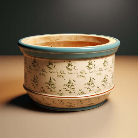 a 3d model design of a planter featuring intricate floral patterns, inspired by the style of the tokina opera 50mm f14 ff lens and eastman johnson's artwork. the soft lighting adds a delicate and painterly touch to the design, while the wide-angle lens captures the experimental pottery with a medieval-inspired aesthetic. ai generatedの素材