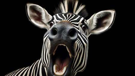 zebra in grotesque caricature style: this captivating digital photograph showcases a zebra in a unique and attention-grabbing style reminiscent of grotesque caricatures. with joyful chaos and bold graphic design, the high detailed image, captured using a macro lens and 8k resolution, exudes a sense of vibrancy. this visually stunning photo has the potential to become an iconic associated press image. ai generatedの素材