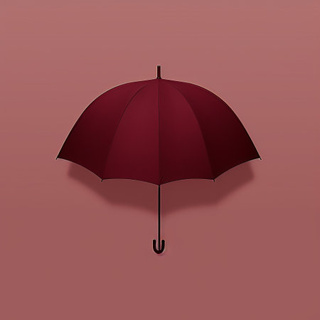 a minimalist graphic designer's style is showcased in this photo featuring a red umbrella with a hint of light. the dark magenta and light bronze colors add depth to the hyper-realistic details. the image captures the essence of quantumpunk with its sparse backgrounds, subtle gradients, and smooth surface. ai generatedの素材