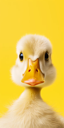 a cute little duck lookalike stands out against a vibrant yellow ground in this photo. created in the style of zbrush, the image showcases emotive storytelling techniques and intense close-ups. the use of photo-realistic techniques brings out the realistic detail of the duck, while the vibrant color combinations add to its visual appeal. this captivating photo can be found on flickr. ai generatedの素材
