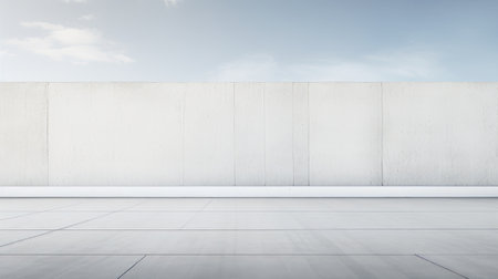 a white concrete wall stands tall against a vibrant blue sky, showcasing the mastery of panel composition in soft renderings. this 32k uhd photograph captures the essence of minimalist conceptualism and minimalist stage designs. the streetscape exudes a sense of zen minimalism, creating a serene and harmonious atmosphere. ai generatedの素材