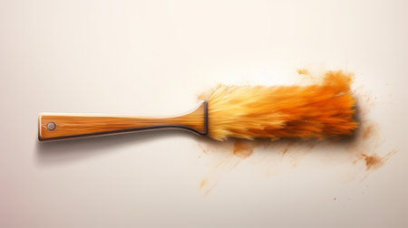 a wooden painting brush is featured in the background of this photo. the brush is in the style of hyper-realistic art, with beige and amber tones. the artist, anton fadeev, has used motion blur to create a sense of movement. the painting itself is a simple yet colorful illustration, with realistic and detailed rendering. the brushstrokes are minimalistic in nature. ai generatedの素材