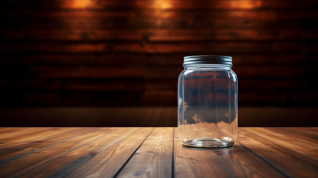 glass jar on wooden table in a dark room, featuring a pop-culture-infused, matte photo style. this creative commons attribution image by robert irwin showcases a multilayered texture. perfect for websites or projects inspired by the works of stanley pinker. ai generatedの素材