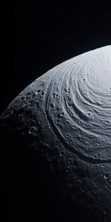 the swirling clouds and small mountains of jupiter are captured in this close-up shot, showcasing photorealistic detail in a style that is both light black and silver. the precision of the mechanized composition adds to the overall impact of this national geographic photo, which embodies the lunarpunk aesthetic with its rounded elements. ai generatedの素材