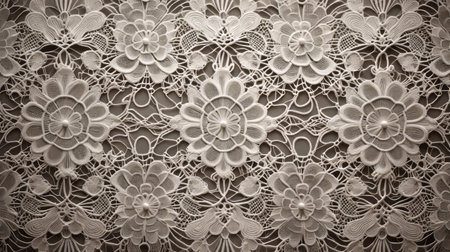 abstract pattern lace wallpaper featuring sculptural paper constructions with flower and nature motifs. this photorealistic design showcases intricate details reminiscent of plaster, paper sculptures, and knitted and crocheted textures. a meticulously detailed still life that adds a touch of elegance to any space. ai generatedの素材