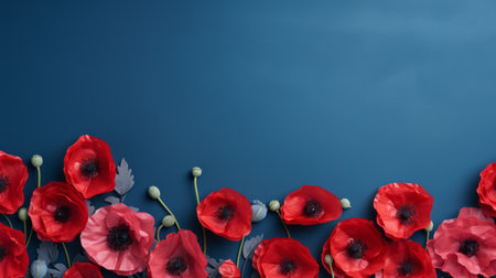 red poppy flower with vibrant petals stands out against a serene blue background. this stunning photograph by stkt fotografos captures the essence of the flower in a realistic and detailed manner. the composition is scattered, with layered and simplified elements, creating a visually captivating image. perfect for websites or any project that requires a high-quality, ultra-high-definition photo. ai generatedの素材