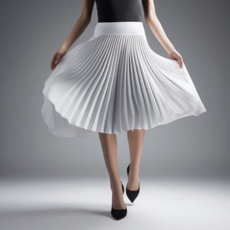 a beautiful girl in a white dress and heeled black shoes poses gracefully on a grey background. the image captures the essence of flowing silhouettes, with meticulous attention to detail. this uhd image, reminiscent of ray eames' style, is a stunning example of detailed drapery. associated press photo and bloomcore have collaborated to create this captivating photograph. ai generatedの素材