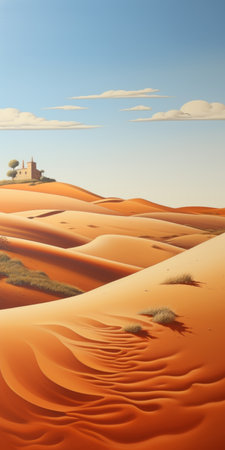 a desert scene featuring majestic sand dunes and a swirling sandstorm. this artwork captures the essence of precise, detailed architecture paintings and whimsical illustrations. inspired by slovenian paintings, it showcases a beautiful blend of terracotta hues. the composition is classic, and the emotive fields of color add depth and intensity. with the rtx on, this image comes to life with stunning realism. ai generatedの素材