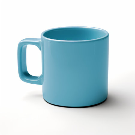 a blue coffee cup with a light turquoise hue, created using vray tracing technology. this cad-designed cup showcases a realistic impression with its plastic material and glossy finish. the design embodies the simplicity of the bauhaus style, resulting in a visually appealing and modern aesthetic. ai generatedの素材