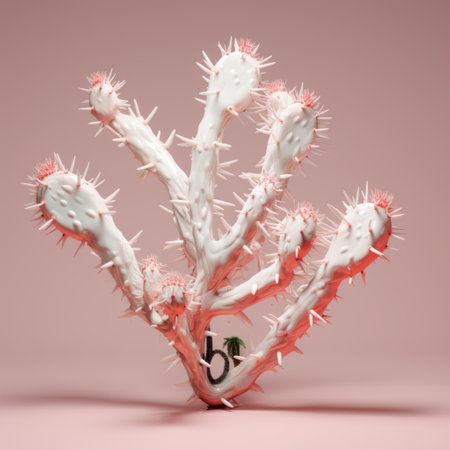 a 3d render of a mcflyspot cacti, showcasing a unique blend of light white and pink colors. this aggressive digital illustration resembles a biomorphic sculpture, skillfully utilizing negative space. the intricate design, resembling vines, evokes a sense of raw vulnerability. captured with a leica m6, this artwork is a stunning display of creativity and craftsmanship. ai generatedの素材