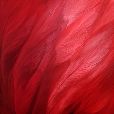 red feather wallpaper: this high-quality photo features a red feather in a monochromatic color scheme. the textured surface layers, vibrant color combinations, and glossy finish give it a unique and eye-catching appeal. perfect for adding a touch of elegance and sophistication to any space. ai generatedの素材