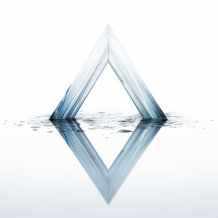a futuristic vision of a water-formed triangle, featuring high-key lighting and a 3d design. the triangle is mirrored, with a combination of dark white and light aquamarine colors, creating an optical illusionist effect. this industrial and product design showcases a unique blend of creativity and innovation. ai generatedの素材
