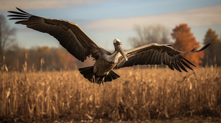 a captivating photo showcasing a mesmerizing sense of movement with gray feathers surrounding the plumage. shot in the style of sony fe 12-24mm f/2.8 gm lens, this image captures the essence of midwest gothic. the light navy and brown tones, along with the golden light, create a bucolic scene. taken with the voigtlander heliar 15mm f/4.5 lens. ai generatedの素材