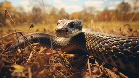 a black cobra head snake, captured in a stunning wildlife photograph. this wallpaper and background photo showcases the snake's intense gaze and sleek appearance. the image is enhanced with the use of tilt-shift lenses, anamorphic lens flare, and the lensbaby composer pro ii with edge 50 optic. the dark blue and silver tones add a touch of mystery, while the rollei prego 90 camera capturesの素材