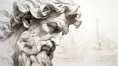 the portrait showcases the ancient greek gods of genesis, depicted in a renaissance-inspired style by the talented draftsman victor enrich. the use of contoured shading and marble adds depth and texture to the concept art. the close-up intensity captures the essence of the gods, reminiscent of the work of noah bradley. ai generatedの素材