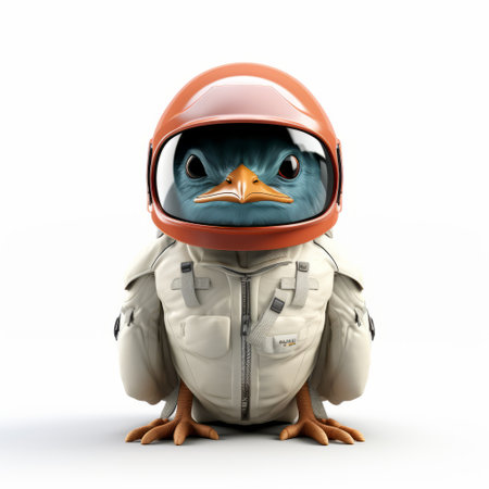 white astronaut in a space suit, depicted in a cute 3d rendering. this hyper-realistic artwork by kestutis kasparavicius combines the style of bird studies with a touch of duckcore. the astronaut stands out with its dotted design, making it an eye-catching addition to any website or collection of exotic birds. ai generatedの素材
