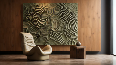 contemporary textured wall covering featuring mind-bending sculptures, realistic and hyper-detailed renderings, earthy organic shapes, and colorful woodcarvings. this high-quality photo showcases the solarizing master's abstraction-creation, capturing the intricate details and vibrant colors of the design. ai generatedの素材