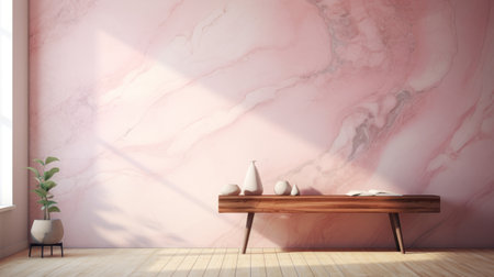 the photo showcases a pink marble wallpaper adorning the wall, designed in a photorealistic still life style. the image captures the interplay of luminous light and shadow, creating a mesmerizing effect. with its solarizing master technique, the uhd image brings out the earthy color palette of the wallpaper. the design exudes a porcelain-like elegance while maintaining a touch of cartoonish simplicity. ai generatedの素材