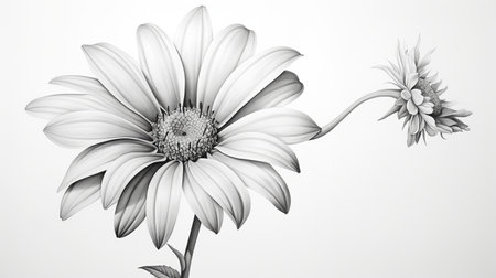 a black and white drawing of a flower, showcasing photorealistic accuracy. this high-resolution image measures 3840x2160 pixels and features a hyper-realistic animal illustration. created using cinema4d, the artwork exhibits minimal retouching and showcases detailed character illustrations. the overall color scheme is predominantly light white and light gray. ai generatedの素材
