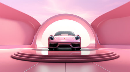 the porsche smart car is seen parked inside a visually stunning artificial building in this 3d rendering. the illustration showcases a unique blend of light pink and light crimson colors, creating an abstract minimalistic aesthetic. this royalty-free image is perfect for those who appreciate vibrant stage backdrops and contemporary candy-coated designs. the 32k uhd resolution highlights the intricate details of the minimalist forms, making itの素材