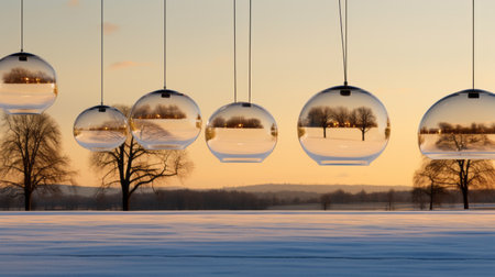 frozen ice hangs from the ground in a mesmerizing display reminiscent of oskar fischinger's artistry. this unique composition combines elements of lee broom's style, traditional british landscapes, and chrome reflections. the transparent and translucent medium creates an ethereal effect, akin to the works of erik johansson. the frozen ice is captured in a poured resin, adding depth and intrigue to this captivating photograph. ai generatedの素材