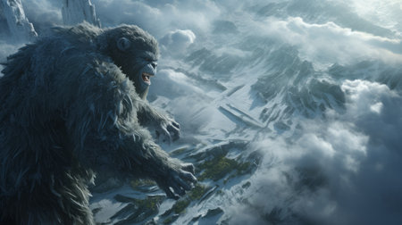 king kong monsters in motion hd backgrounds wallpaper featuring brushwork exploration. the silver and azure tones create a frostpunk atmosphere, while hyper-realistic animal illustrations add depth. inspired by himalayan art, this wallpaper captures the essence of gravity-defying landscapes. shot with the sony alpha a7 iii, it offers stunning visuals. ai generatedの素材