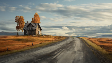a wooden cabin in a rural environment in iceland, inspired by the style of erik johansson. the cabin features a light gray and amber color scheme, blending harmoniously with the vibrant colors of the surrounding street scenes. this 8k resolution photograph captures the essence of primitivist art, reminiscent of the works of jasper francis cropsey and gediminas pranckevicius. ai generatedの素材