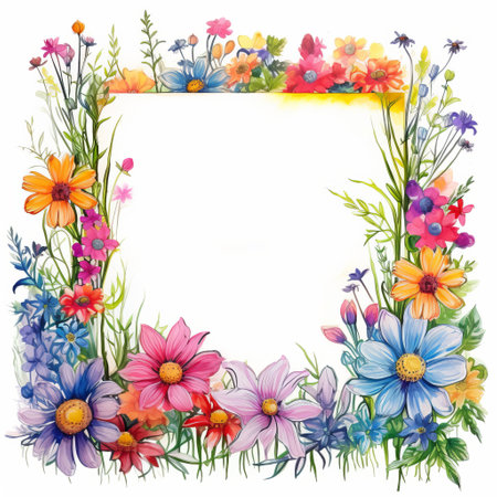 watercolor flower frame featuring a name space, inspired by josephine wall's style. this artwork incorporates elements of naive art, reminiscent of lilia alvarado's work, and celebrates nature with a joyful touch. the emotive fields of color, inspired by ephraim moses lilien, bring to life naturalistic depictions of flora and fauna. ai generatedの素材