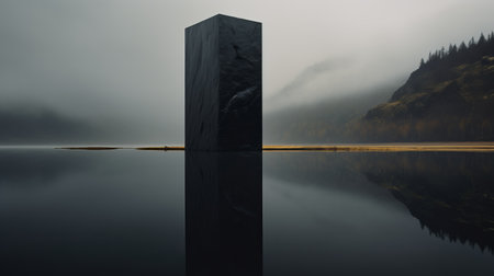 a photo by petra ostrom captures a dark and brooding, minimalistic landscape in the style of monumental sculptures. the image showcases the influence of renowned designers such as michael shainblum, reflex reflections, and andreas levers, with its rectilinear forms. ai generatedの素材