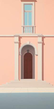 building facade background flat illustration in the style of francesco borromini and petrina hicks. the artwork showcases subtle realism with a confessional theme, featuring a color palette of pink and amber. this classic still-life is beautifully rendered in unreal engine, creating a visually stunning and immersive experience. ai generatedの素材
