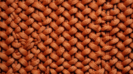 the orange knit rug features a woven texture reminiscent of an aerial view. inspired by the artistic styles of frederick lord leighton, giorgio barbarelli da castelfranco, and antoni gaudi, this rug captures the essence of their unique designs. the macro photography technique used with a pentax 645n camera beautifully highlights the terracotta tones of the rug. ai generatedの素材