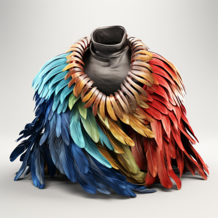 kashima dalhousie feather jacket 3d, inspired by the artistic styles of christian schloe, colorful moebius, michal karcz, and tony orrico. this unique jacket features a naturalistic color palette and showcases destroyed gadgets sculptures. a true masterpiece and the winner of a prestigious contest. ai generatedの素材