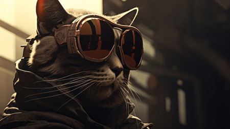 a cat wearing a space suit and sunglasses is depicted in this high-definition image. the artwork combines vray tracing, sepia tone, and hip hop aesthetics to create a unique city portrait. the innovative techniques used in this troubadour-style piece make it a visually striking and captivating composition. ai generatedの素材