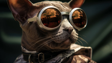 cats and dogs, dressed as space rockers, are captured in a visually stunning photograph. the image showcases vray tracing and steampunk-inspired designs, with a touch of macro lens magic. the talented photographer, edward hersey, beautifully captures the gray and bronze tones, giving the photo a pseudo-infrared effect. shot with a 35mm lens, this unique composition is a true visual delight. ai generatedの素材