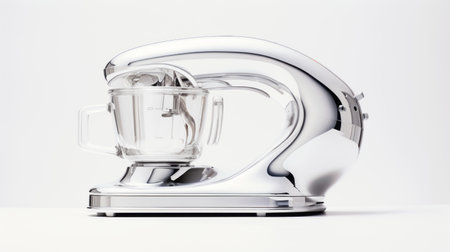 stainless steel blender with chrome reflections, showcased on an isolated white background. this photorealistic detail captures the essence of futuristic realism, reminiscent of the artistic styles of christoffer relander, francis picabia, and ren lalique. the high-resolution image measures 3840x2160, offering a visually stunning portrayal of this sleek kitchen appliance. ai generatedの素材
