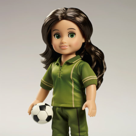 a photo of a little green soccer ball baby doll surrounded by peaches. the image is rendered in the style of vray tracing, with a realistic portrayal and emphasis on character design. the scene captures a schoolgirl lifestyle and has elements of disney animation. the photo showcases the expertise of the photographer in object portraiture, with a touch of hispanicore influence. ai generatedの素材