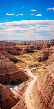 a rocky hill with gravity-defying landscapes is captured in this national geographic photo. the style of the hill is a combination of light beige and crimson, creating a visually striking image. the time-lapse photography technique used enhances the saturated stripes on the hill, reminiscent of the captivating landscapes often seen in hayao miyazaki's films. ai generatedの素材