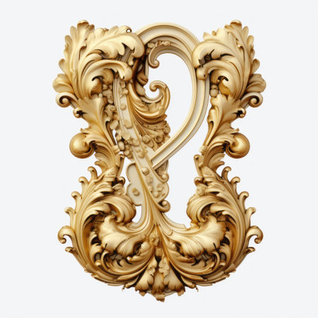 a gold floral pattern of the letter "s" is showcased in this photo, reminiscent of baroque-inspired sculptures. the intricate details are hyperrealistic, capturing the essence of yanjun cheng's artistic style. the design incorporates rococo ornamental details, creating a visually stunning piece. shot in 8k, the image captures the ghostly forms with exceptional clarity, highlighting the traditional craftsmanship behind this exquisite artwork. ai generatedの素材