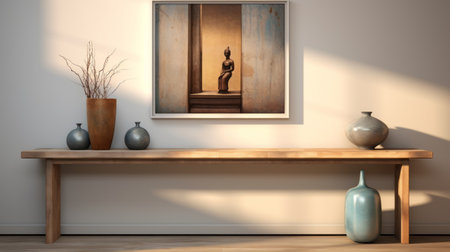 photo of classical figurative realism style wall decor featuring a collection of hung photo frames. the frames showcase a blend of concrete art, traditional african art, and tranquil still life compositions. the color palette predominantly consists of brown and aquamarine, enhancing the realistic hyper-detailed rendering of the artwork. ai generatedの素材