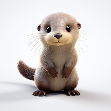 an adorable 3d model of an otter, featuring a cartoonish character design. this light purple and white otter is rendered in cinema4d, with layered gestures and a crisp, clean look. the realistic animal portrait showcases a shallow depth of field, making it a captivating and charming image. ai generatedの素材