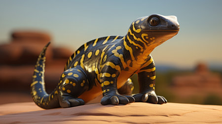 the lions den habitat is an interactive display featuring a captivating mix of zbrush and cobra-inspired designs. with its striking yellow and bronze color scheme, this habitat showcases intricate mixed patterns rendered in cinema4d. the addition of native australian motifs and a touch of frogcore art style adds a unique and vibrant touch to this visually stunning creation. ai generatedの素材