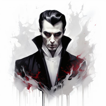 dracula, a male horror artist, draws inspiration from a real-life black man in his home. the concept art showcases a blend of dark white and dark magenta tones, with smooth brushwork. the neo-victorian style adds a touch of elegance to the dappled composition, perfect for halloween-themed creations. ai generatedの素材