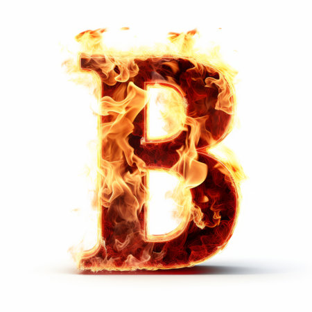 a fire made of letter b is isolated on a white background. this unique image showcases bold color experimentation and clever juxtapositions. captured with a zeiss batis 18mm f2.8 lens, the photo exhibits realistic hyper-detail and clean, sharp inking. ai generatedの素材