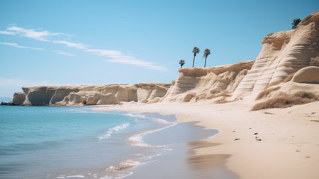 hawaiian beach with white sand, captured in the style of panasonic lumix s pro 50mm f14. this california impressionism-inspired photograph showcases a blend of light turquoise and dark beige hues. the image also incorporates elements of egyptian iconography, as well as the influence of bjarke ingels. it offers a captivating glimpse into exotic landscapes and nature-inspired imagery. ai generatedの素材