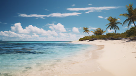 white sand on the beach, captured in the style of vray tracing, showcases the afro-caribbean influence with its realistic landscapes and soft, tonal colors. this uhd image by andreas rocha features highly detailed foliage, adding depth and texture to the scene. bess hamiti's photography beautifully captures the serene beauty of the beach. ai generatedの素材