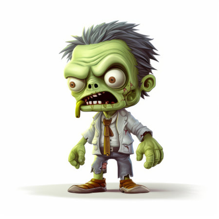 a zombie character walking, depicted in the style of grotesque caricatures, showcases the scientific accuracy of john wilhelm's artwork. the xbox 360 graphics enhance the visual appeal, reminiscent of necronomicon illustrations and the unique artistic style of takashi murakami. ai generatedの素材