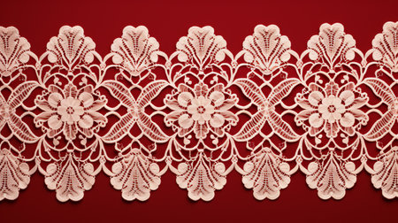 a lace decoration with a diamond pattern, made from ivory cotton fabric, in the style of eiko ojala. this historical illustration by francois boquet features sculpted, multilayered decorative borders in white and red. ai generatedの素材