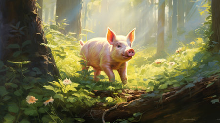 an animal walks gracefully through a forest, surrounded by vibrant roses. the scene is reminiscent of the artistic styles of artgerm, tiago hoisel, and mark keathley. the composition exudes a sense of innocence and tranquility, with a palette dominated by light pink and light brown hues. this artwork captures the essence of pastoral beauty, reminiscent of a comic art aesthetic. ai generatedの素材